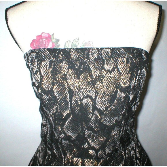 New Express $118 Womens Strapless Metallic Gold Black Snake Fit Flare Dress 8 - Picture 3 of 12